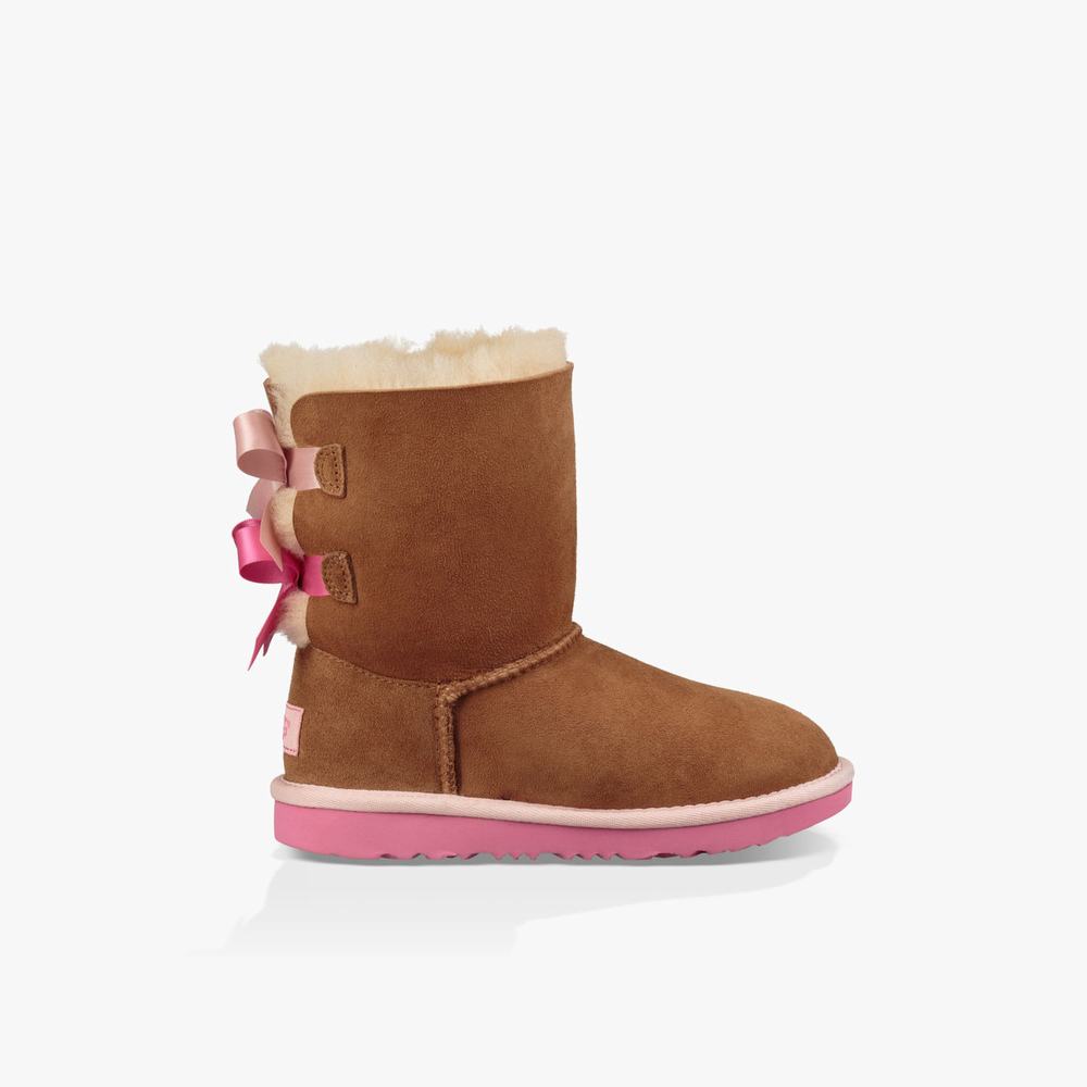 Bottes UGG Bailey Bow II Fille Marron/Rose Soldes 924XWQVF